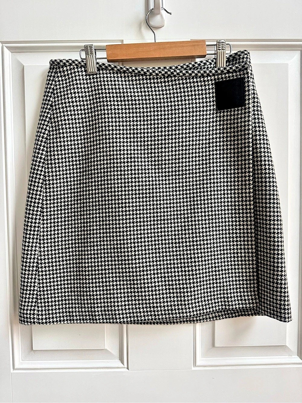 Vintage Ralph Lauren RALPH Houndstooth Wool Blend Mini Wrap Skirt Leather Patch